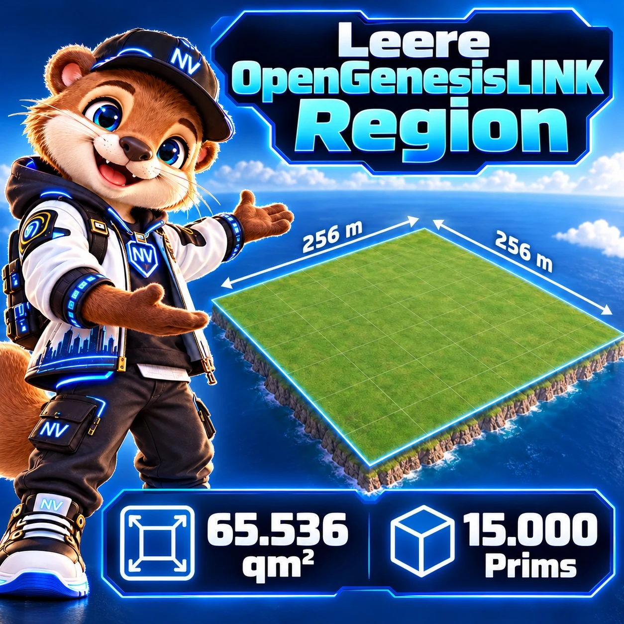 OpenGenesisLINK Standardregion, 256 mal 256 Meter, 15.000 Prims als Planwert